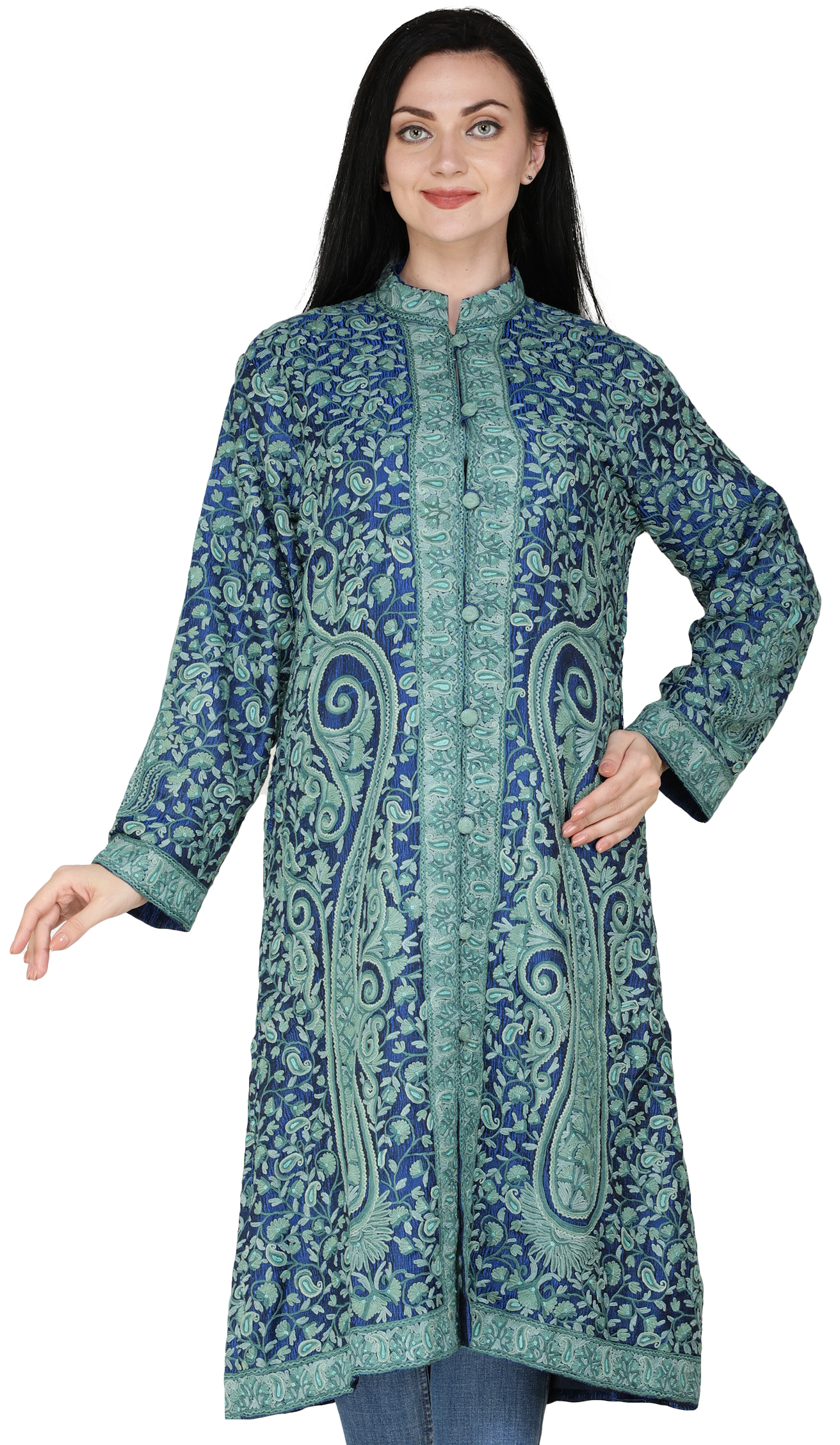 Victoria-Blue-Kashmiri-Long-Jacket-with-All-Over-Hand-Embroidered-Paisleys