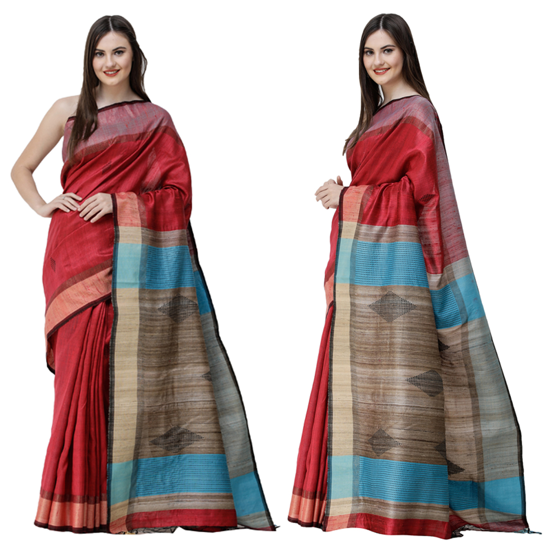 Buy Garnet-Pose Kosa Sari from Jharkhand