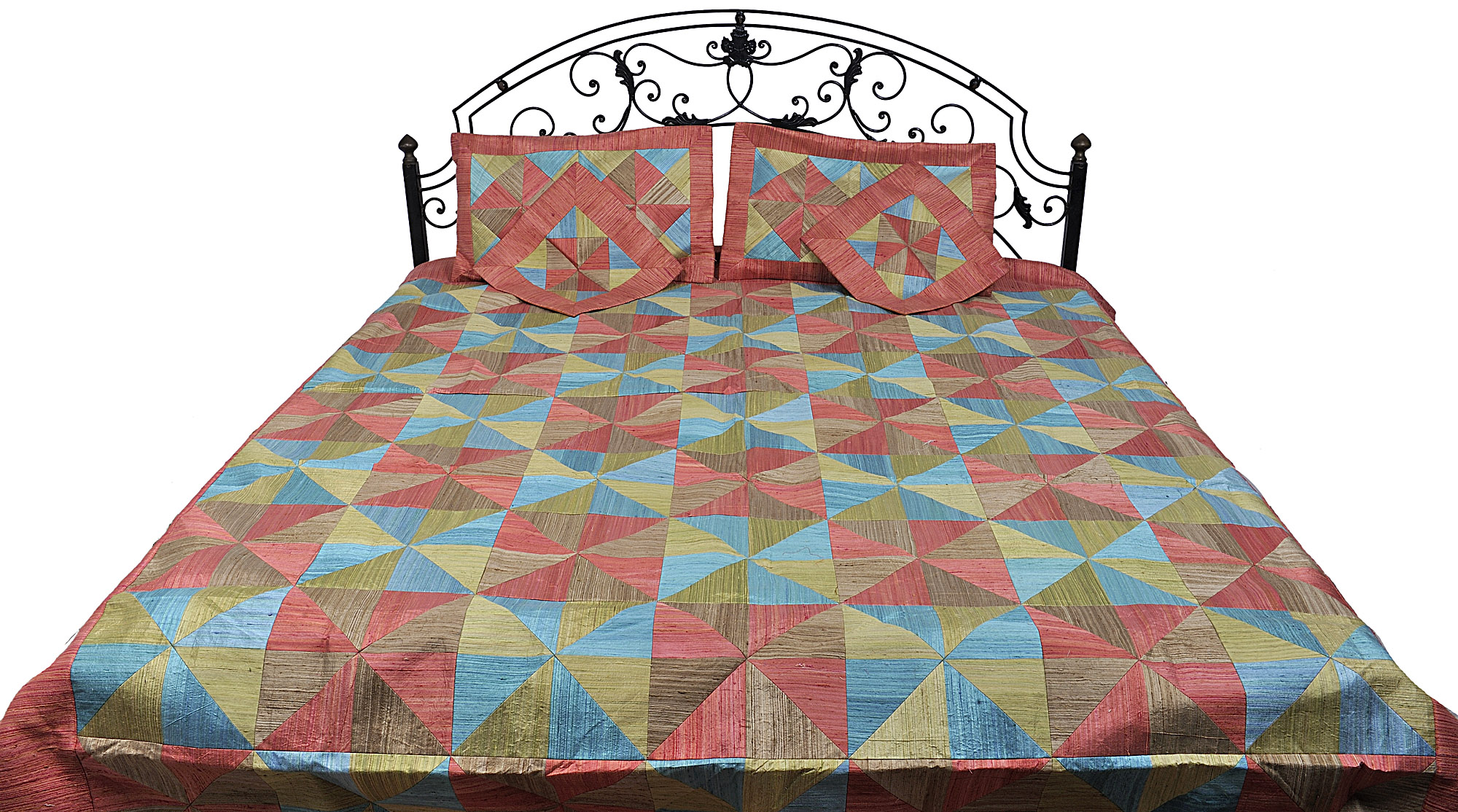 Buy Tri-Color Five-Piece Patchwork Bedspread from Banaras by Exotic India Art